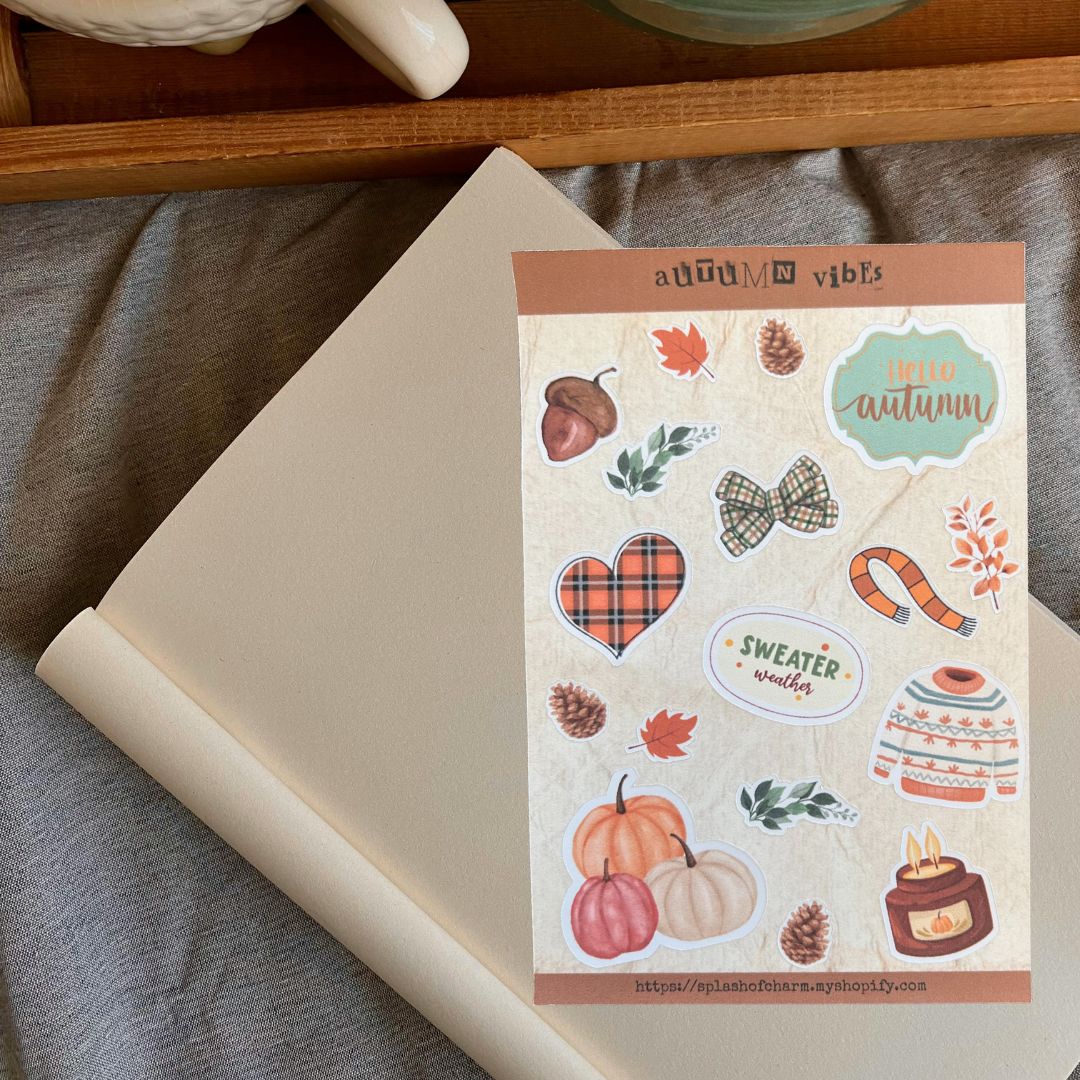 Autumn Vibes Sticker Sheet | Fall Planner & Journal Stickers, Seasonal Craft Décor - Splash of Charm