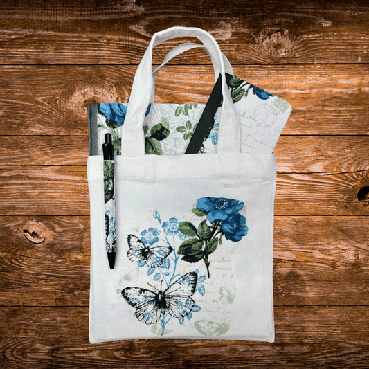 Blue Floral Travel Journal Stationery Set – Journal, Pocket Notebook, Pen & Mini Tote - Splash of Charm