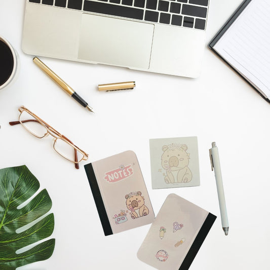 Mini Stationery Set – Pocket Notebook, Sticky Notes & White Gel Pen - Splash of Charm