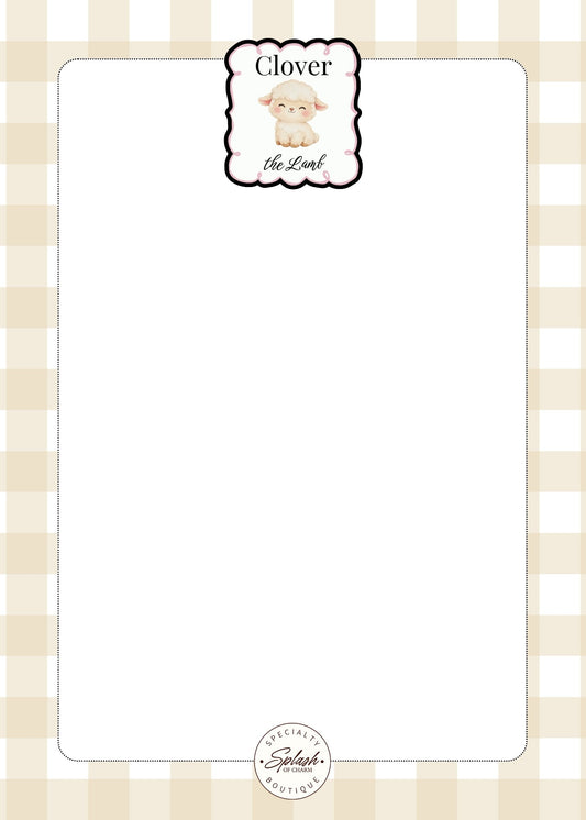 Clover the Lamb Gingham 5x7 Notepad | Cute Lamb Memo Pad - Splash of Charm