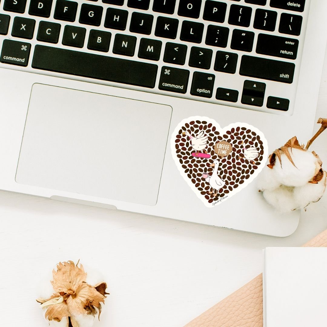 Coffee Time Goose Sticker – Cute Coffee Lover Aesthetic Vinyl Decal - Splash of Charm