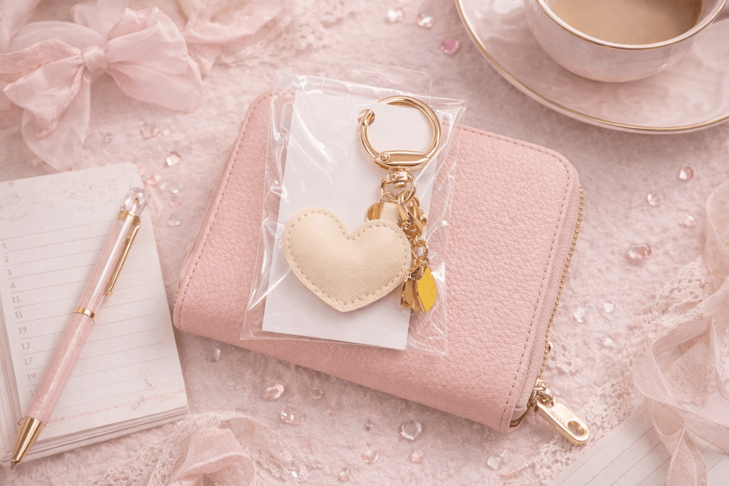 Cream Heart Purse Charm Keychain – Gold Coquette Bag Charm (Cherry, Lemon, Bunny) - Splash of Charm