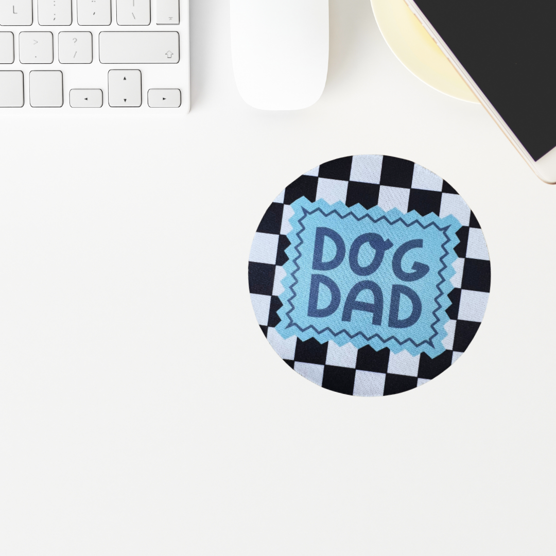 Dog Dad Black & White Checkered Desk Coaster – Pet Lover Gift - Splash of Charm