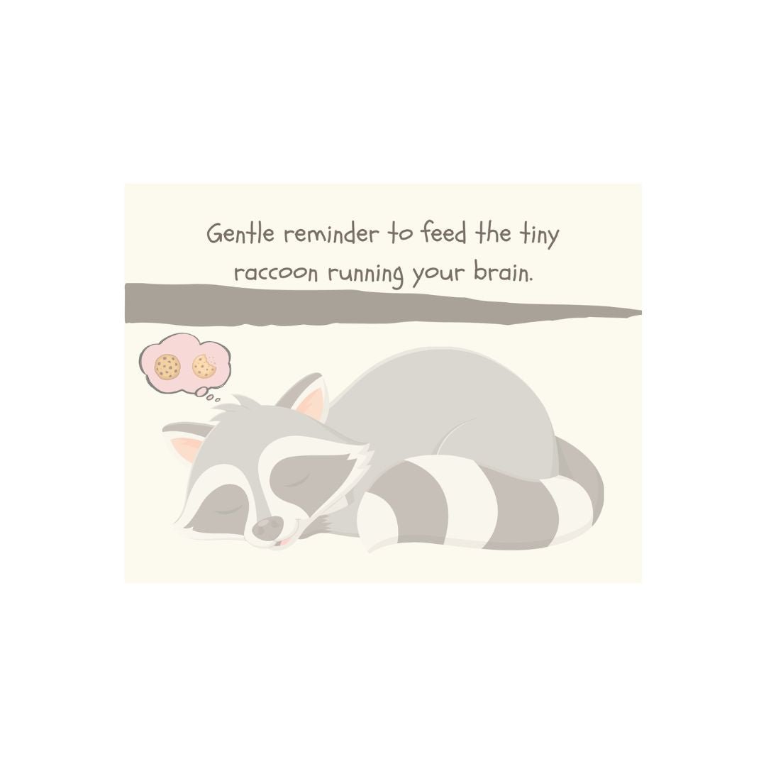 Feed the Tiny Raccoon Running Your Brain Lunch Notes | Encouraging Meal Notes - Splash of Charm