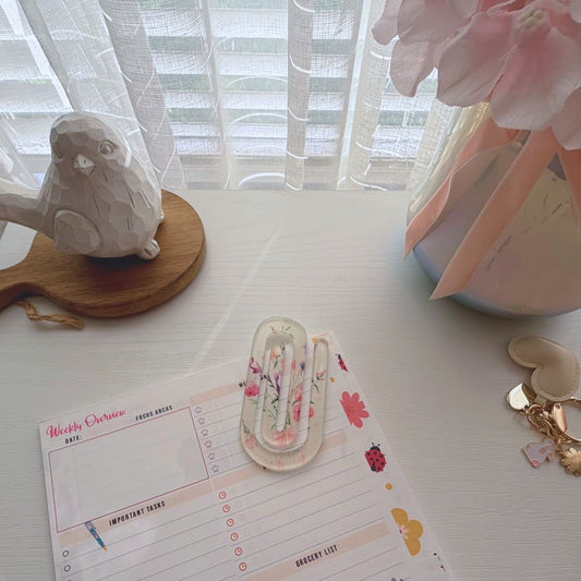 Floral Acrylic Jumbo Paperclip Bookmark – 4x2 Cute Planner Clip - Splash of Charm