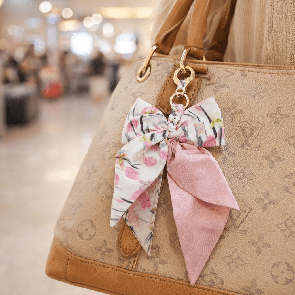 Floral Bow Scarf Purse Charm | Coquette Bag Accessory Keychain - Splash of Charm
