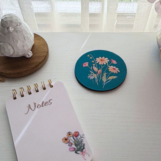 Floral Desk Coaster – 4 Inch Aesthetic Drink Coaster with Cork Backing - Splash of Charm