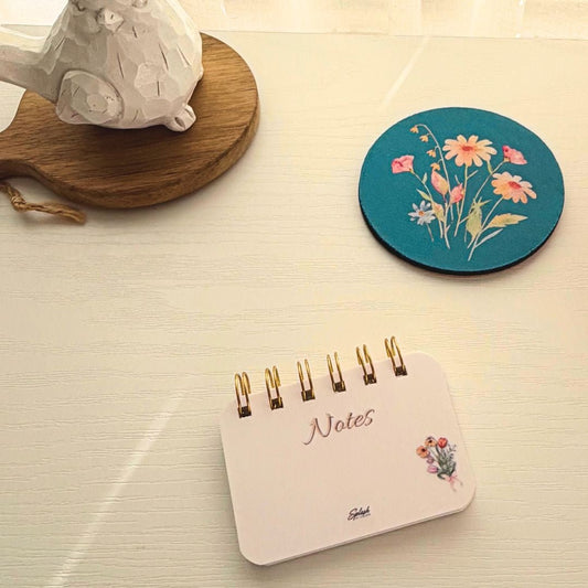Floral Mini Pocket Notepad – 4x3 Spiral Notes Pad with Gold Binding - Splash of Charm