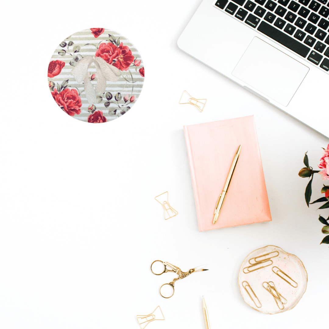 Green Stripes with Vintage White Bow Desk Coaster – Elegant Striped Office Décor, Aesthetic Desk Accessory - Splash of Charm