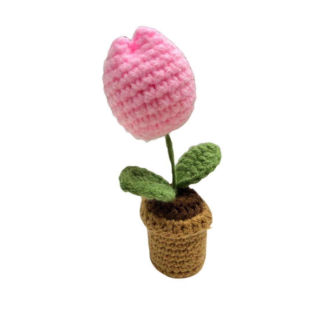Handmade Crochet Tulip in Mini Pot – Soft Life Desk Decor - Splash of Charm