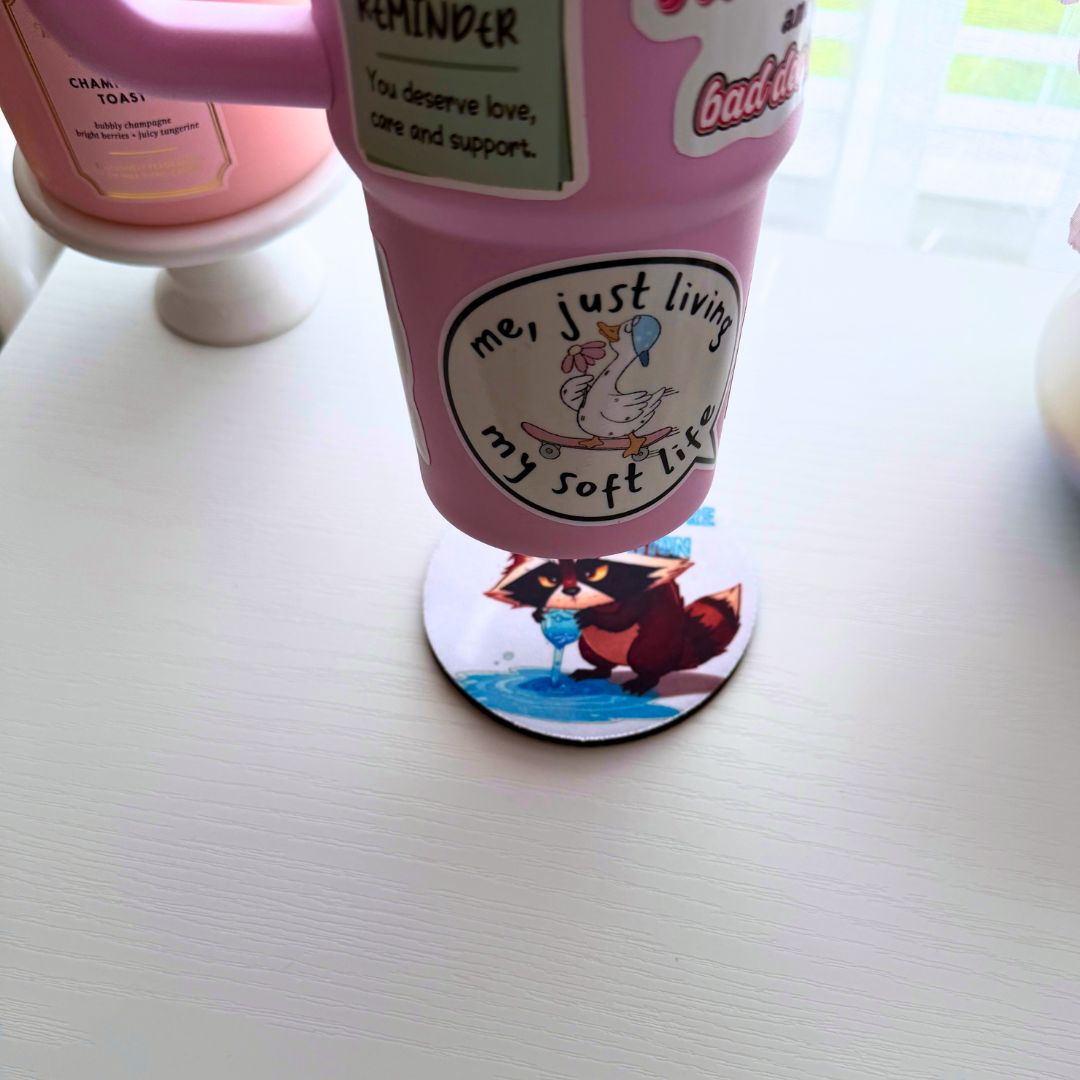Hydration Before Hyperfixation Raccoon Desk Coaster - Splash of Charm