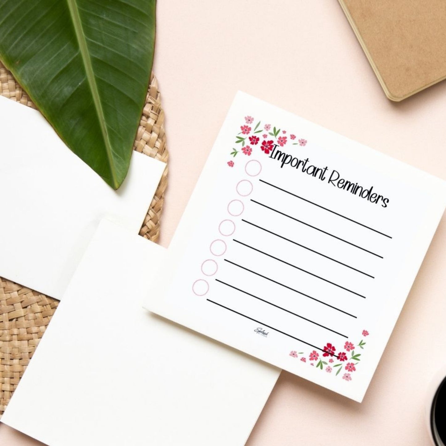 3x3 important reminders sticky notepad with floral design for desk organization and daily notes