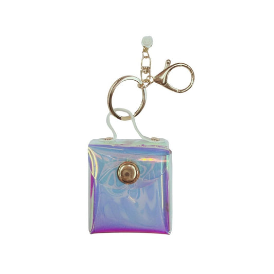 Iridescent Mini Purse Charm Keychain (Tiny Bag Charm + White Rose) - Splash of Charm