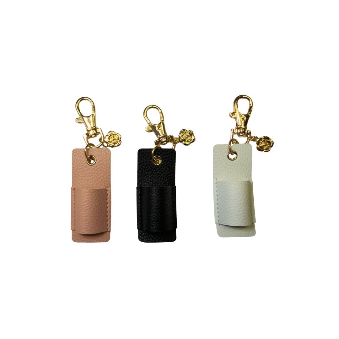 Leather Pen Holder Keychain with Gold Clip and Rose Accent – Organize & Accessorize - Splash of Charm