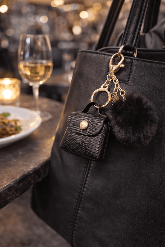 Mini Faux Leather Purse Charm with Pom Pom – Coquette Bag Accessory - Splash of Charm