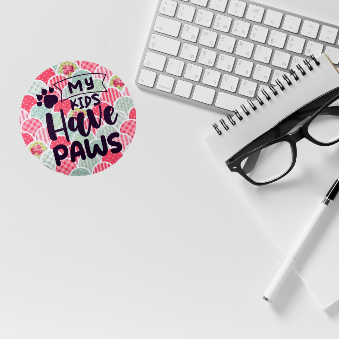 My Kids Have Paws Desk Coaster – Pink & Green Quilt Print Gift - Splash of Charm