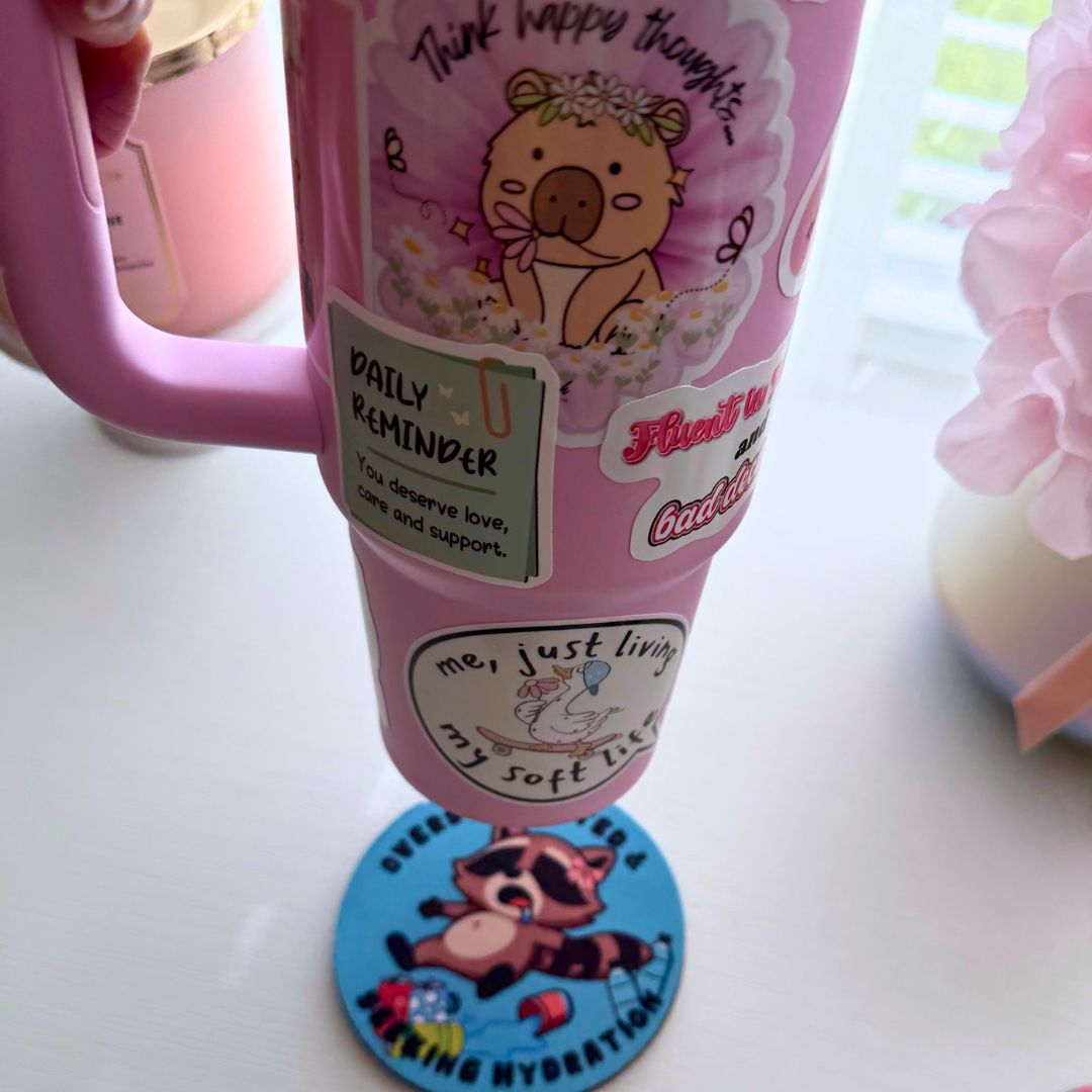 Overstimulated & Seeking Hydration Raccoon Desk Coaster - Splash of Charm