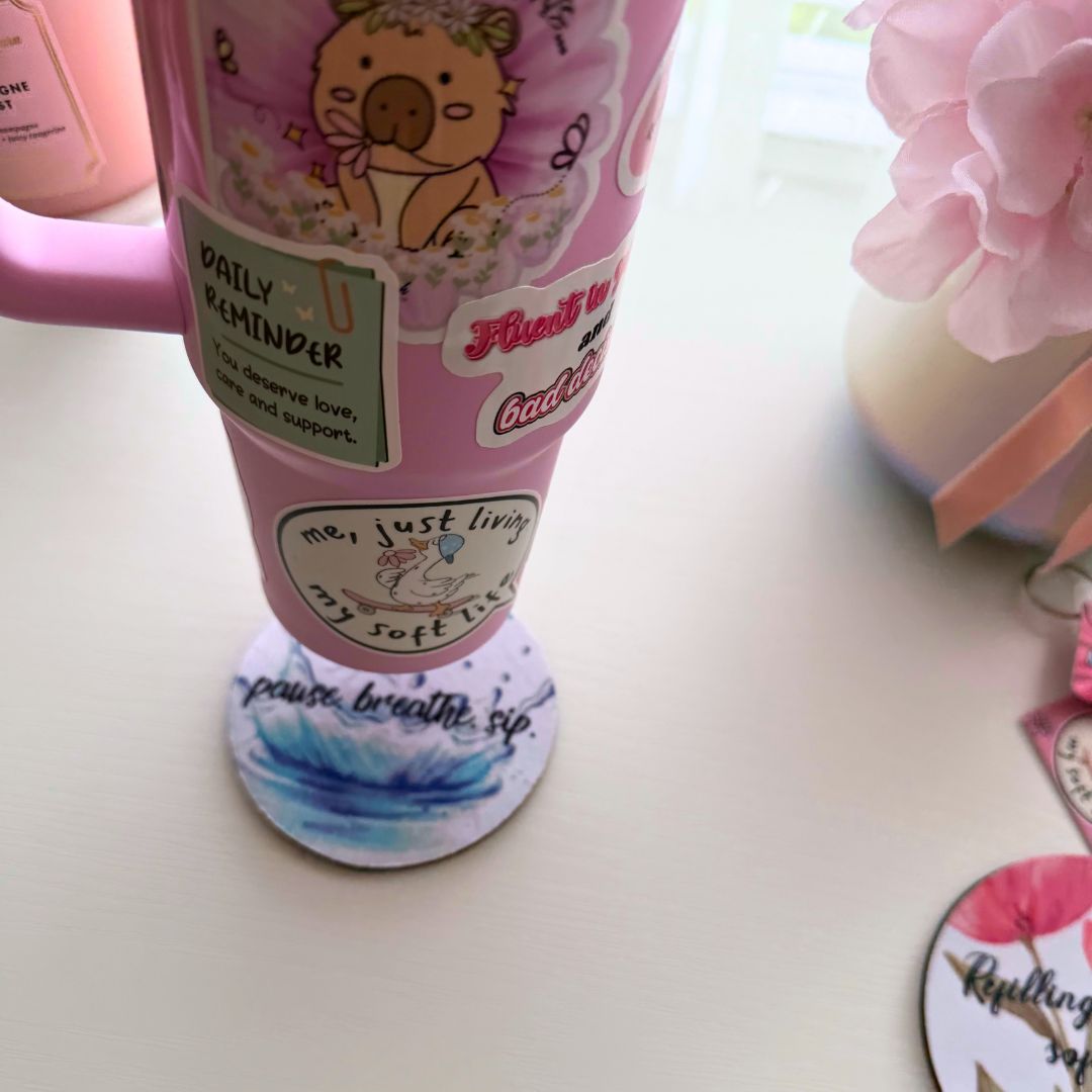 Pause Breathe Sip Watercolor Desk Coaster - Splash of Charm