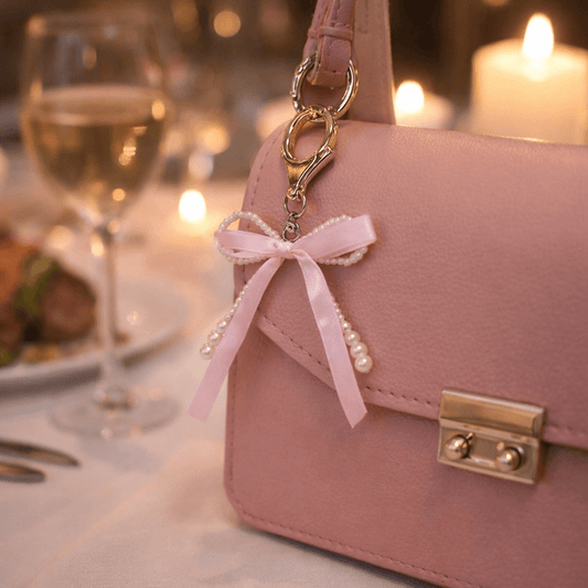 Pearl & Pink Bow Purse Charm – Coquette Ribbon Bag Charm Keychain - Splash of Charm
