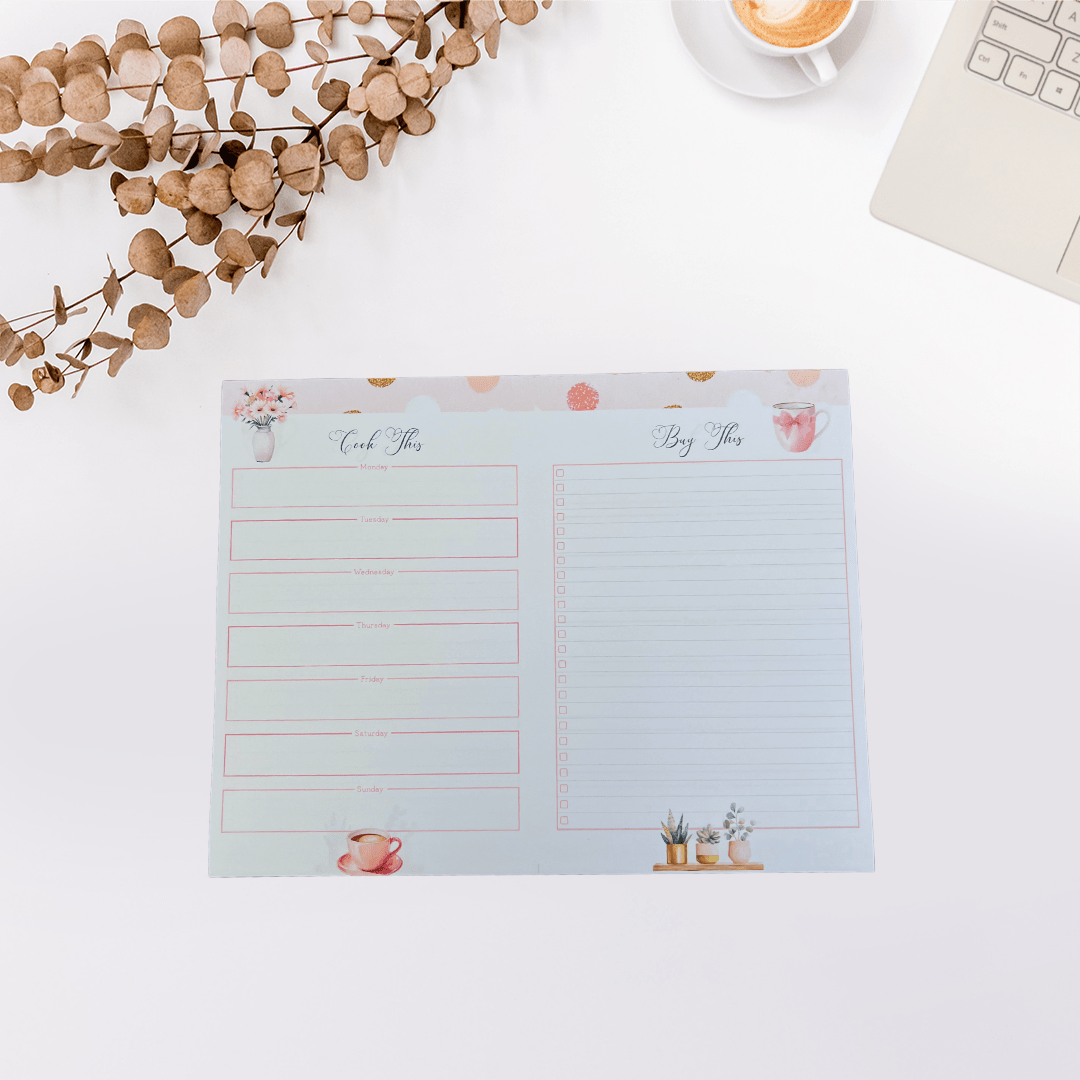 Pink Coquette Weekly Meal Planner Notepad ā Cute Desk Organizer - Splash of Charm