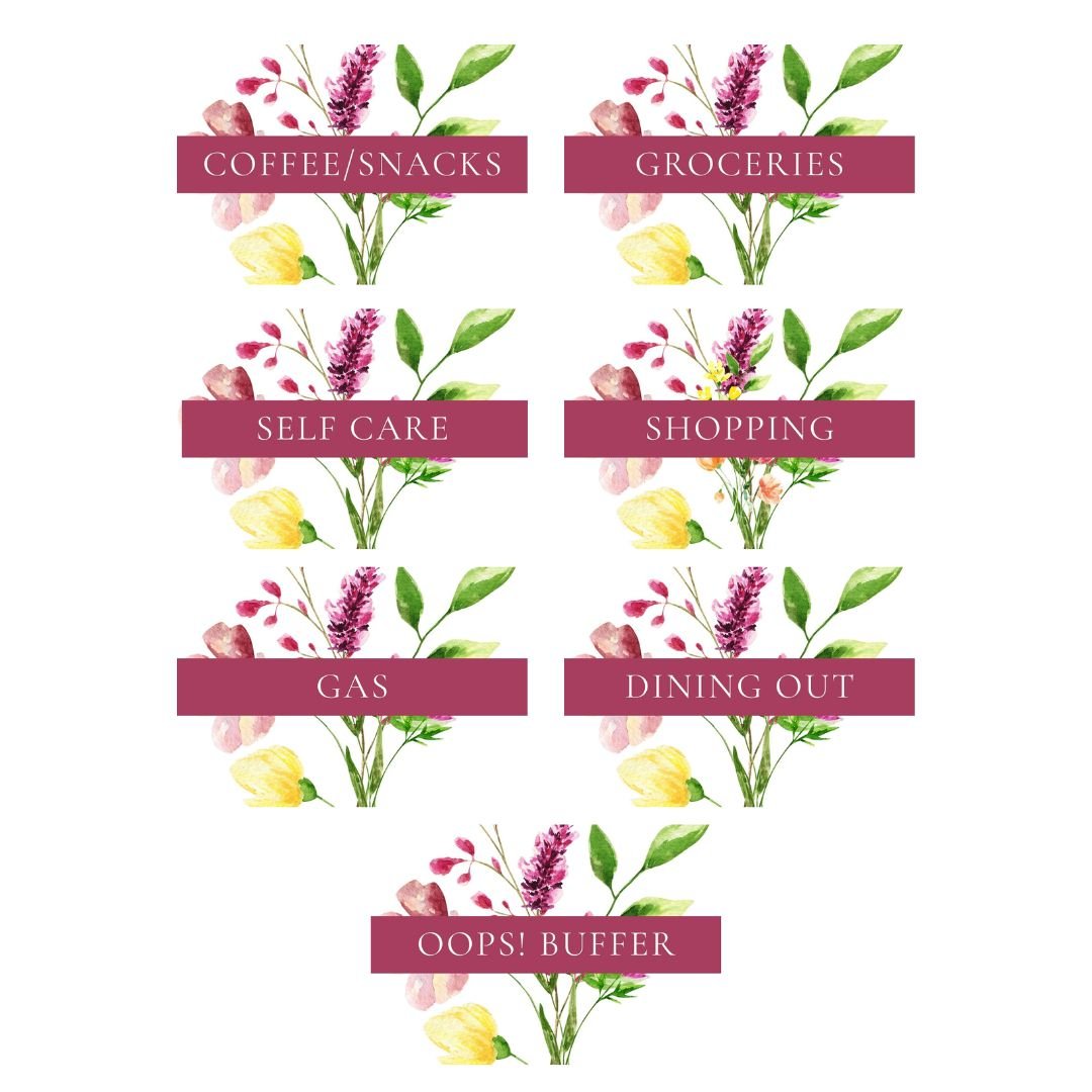 Pink Ranunculus A7 Budget Binder Dashboard Set – Cash Envelope Category Dividers - Splash of Charm