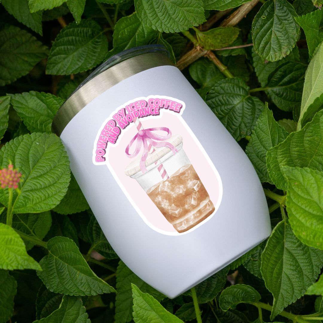 Powered by Iced Coffee and Avoidance Sticker | Cozy Chaos Coffee Sticker - Splash of Charm