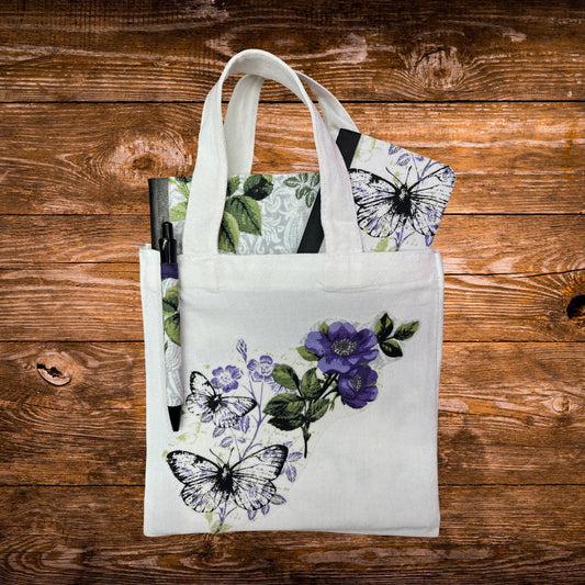 Purple Floral Travel Journal Stationery Set – Journal, Pocket Notebook, Pen & Mini Tote - Splash of Charm