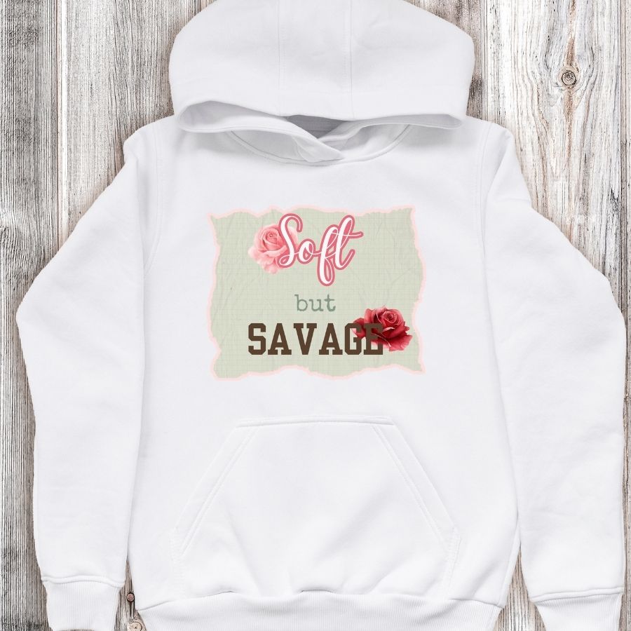 Soft But Savage Red and Pink Roses White Pullover Hoodie – Bold & Cozy Graphic Hoodie - Splash of Charm