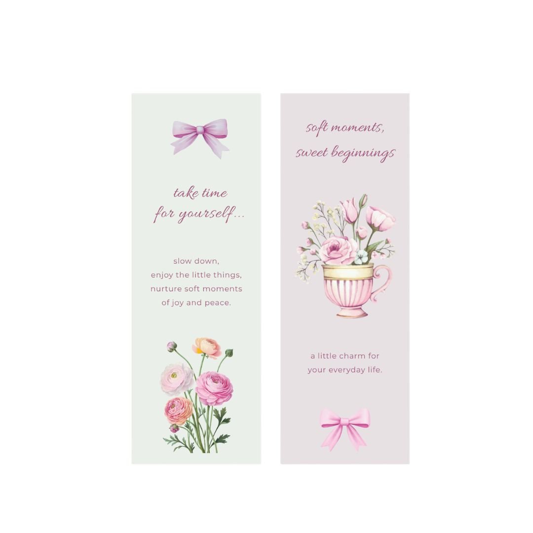 Soft Life Ribbon Bookmark | Laminated Floral Bookmark with Charm (2x6) - Splash of Charm