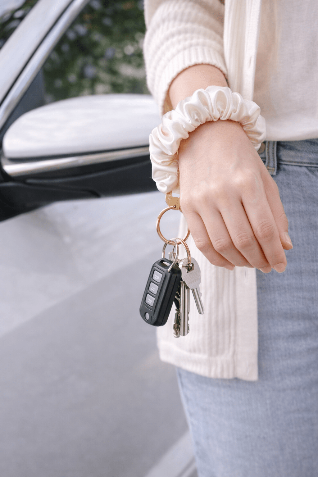 Soft Life Scrunchie Wristlet Keychain – Satin Key Ring Accessory - Splash of Charm