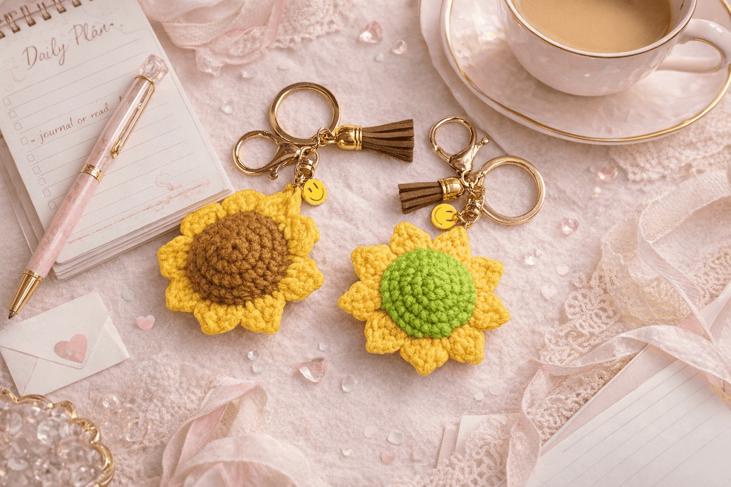 Sunflower Crochet Keychain Charm – Cute Aesthetic Bag & Planner Accessory - Splash of Charm