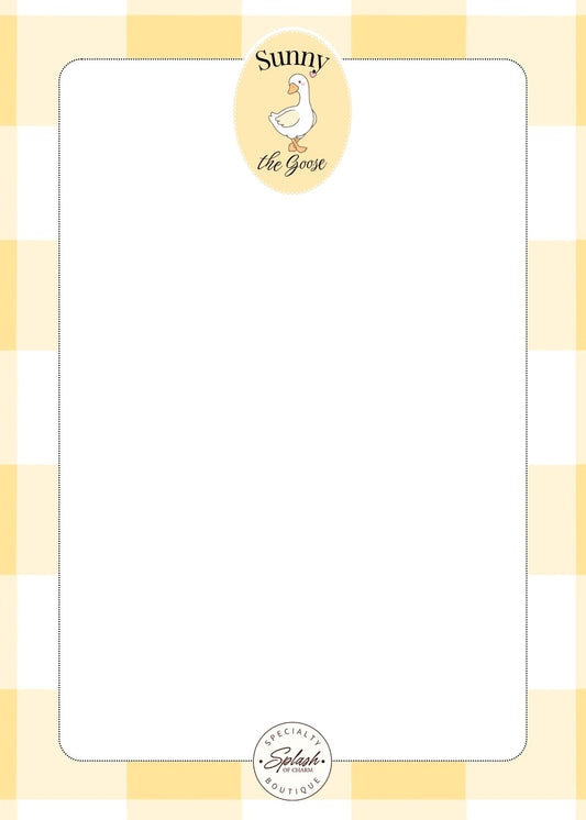 Sunny the Goose Yellow Gingham 5x7 Notepad | Cute Goose Memo Pad - Splash of Charm