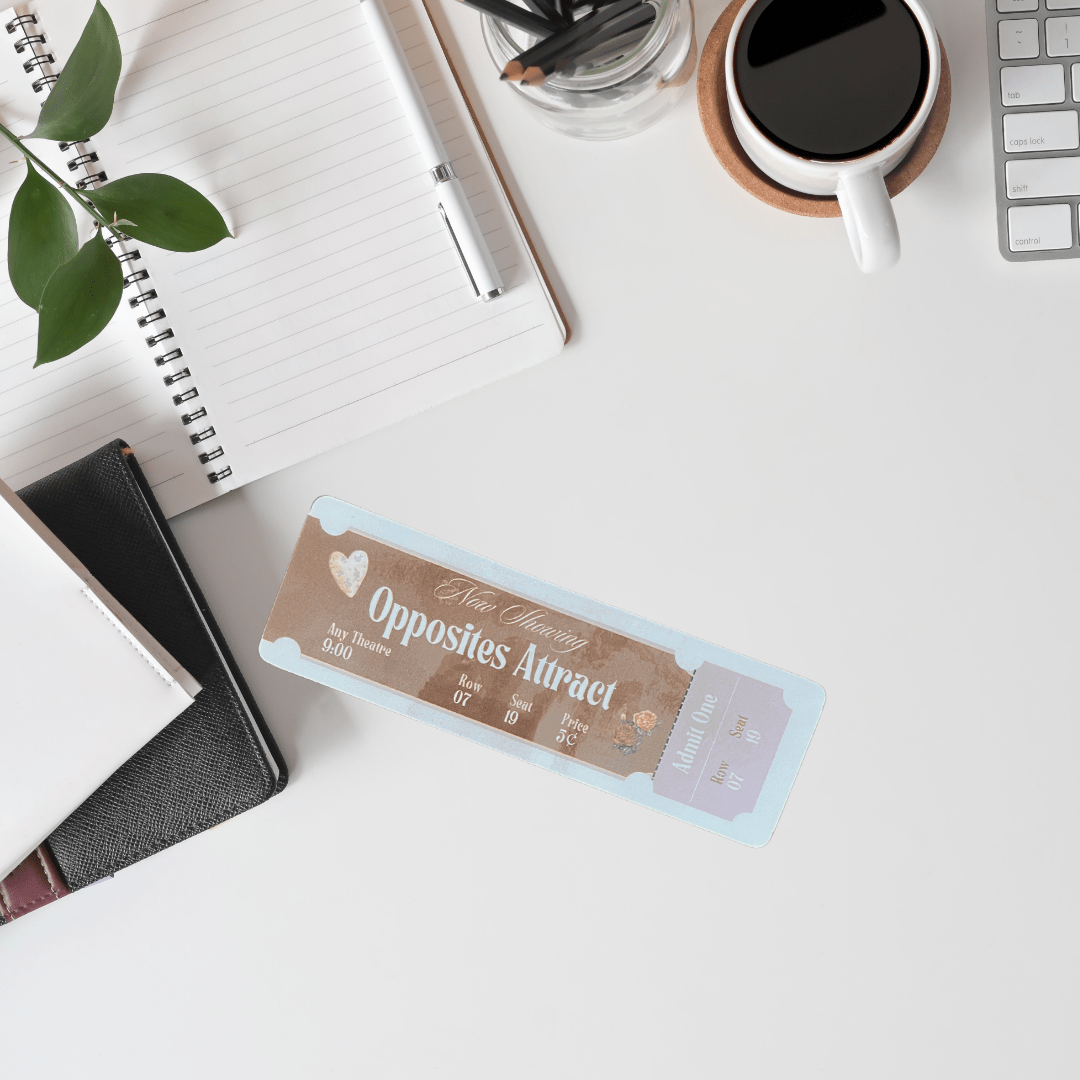 Vintage Movie Ticket Opposites Attract Laminated Bookmark – Book Lover Gift - Splash of Charm