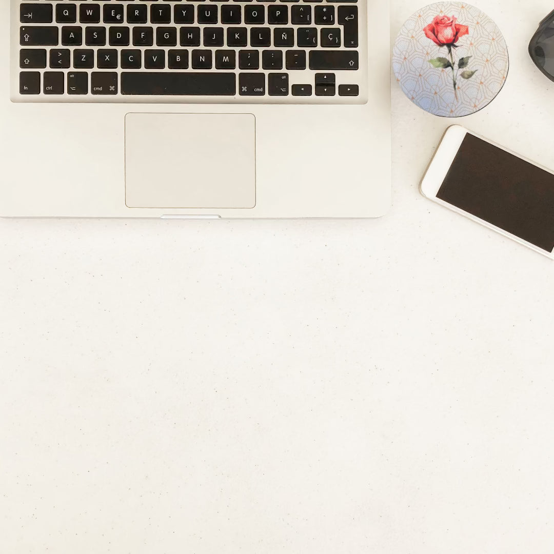 Vintage Pink Rose Desk Coaster – Elegant Floral Drink Coaster for Home & Office - Splash of Charm