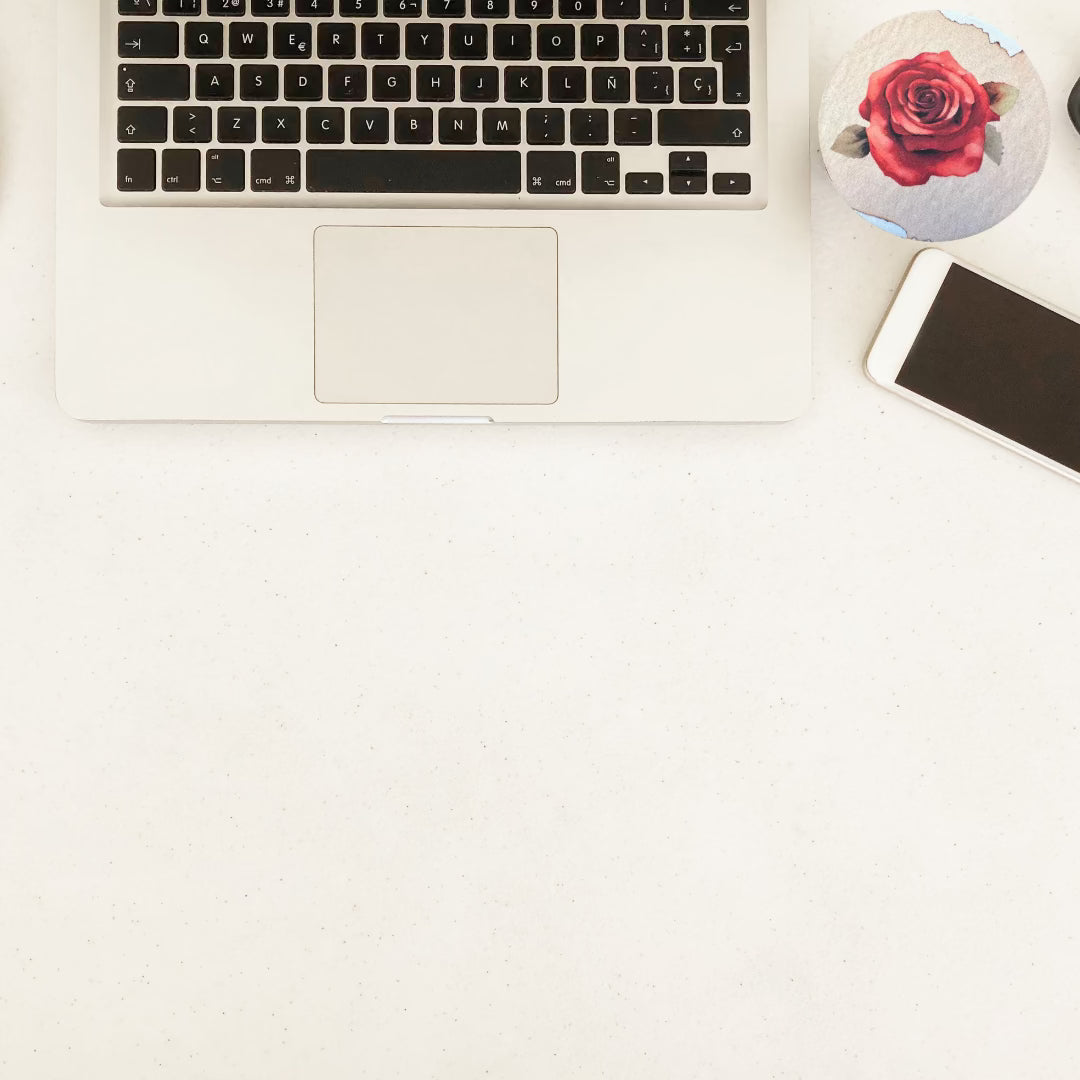 Vintage Red Rose Desk Coaster – Elegant Floral Drink Coaster for Home & Office - Splash of Charm