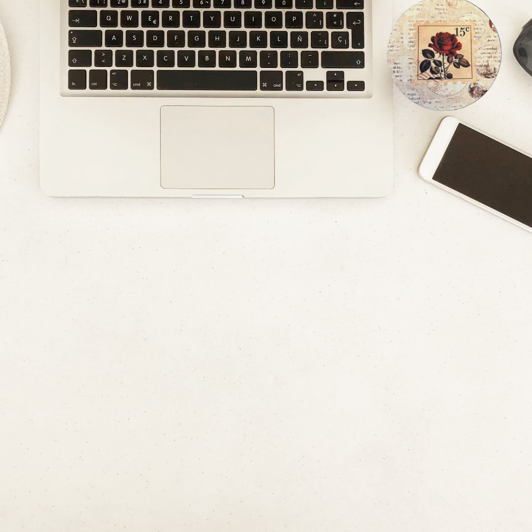 Vintage Stamp with Red Rose Desk Coaster – Elegant Floral Office & Home Décor - Splash of Charm