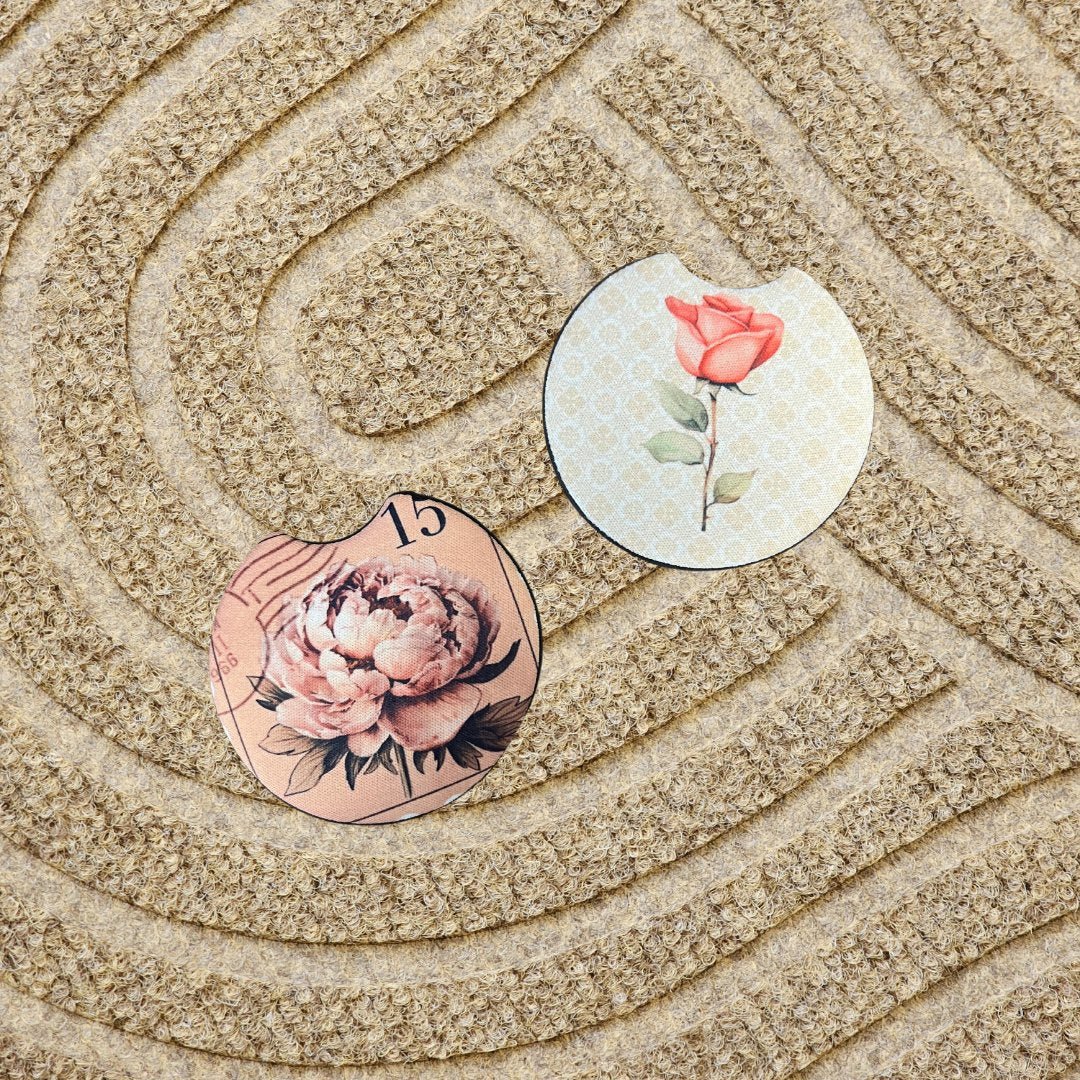 Vintage Vibe Vivid Red Rose Car Coaster Set | Floral Automotive Accessories & Interior Décor - Splash of Charm