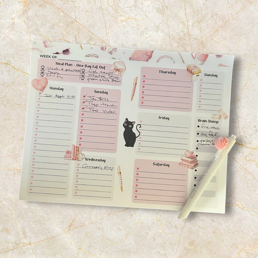 Coquette Cat Weekly Planner Notepad