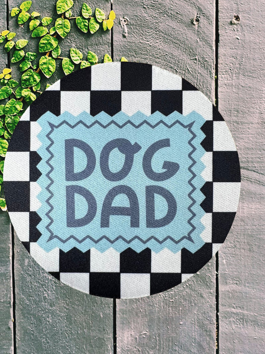 Dog Dad Black Checkered Desk Coaster