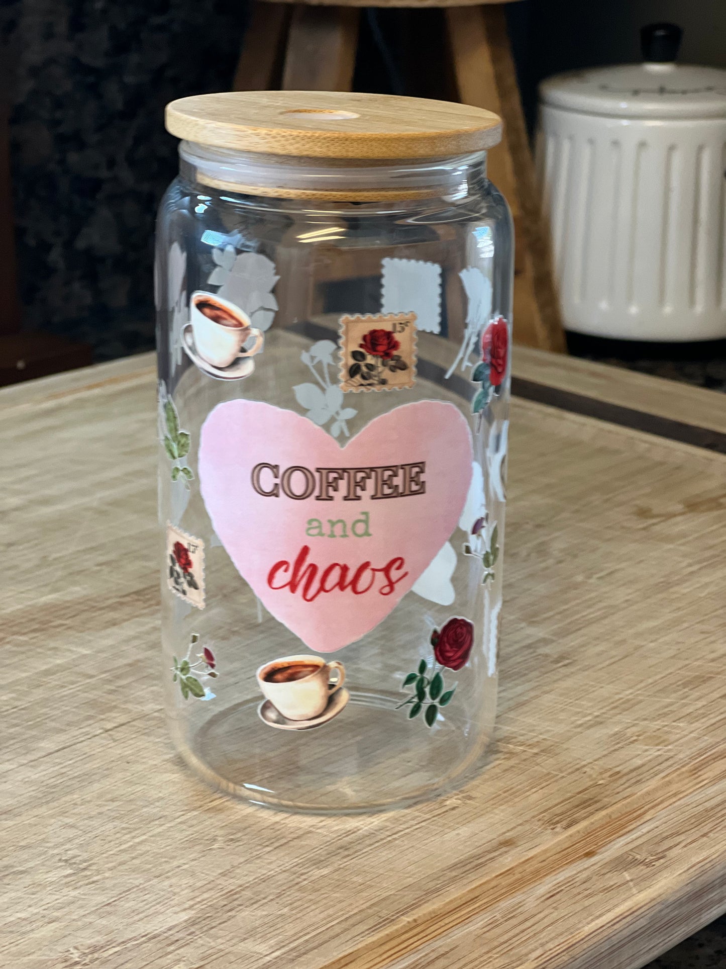 Coffee & Chaos Glass Tumbler