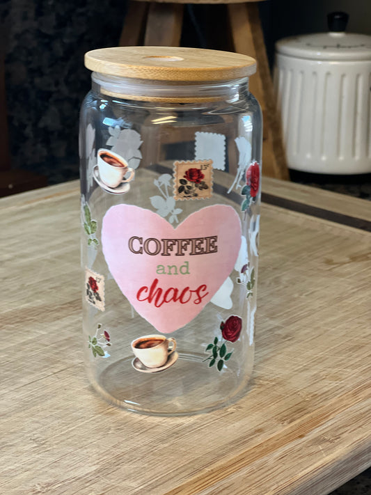 Coffee & Chaos Glass Tumbler