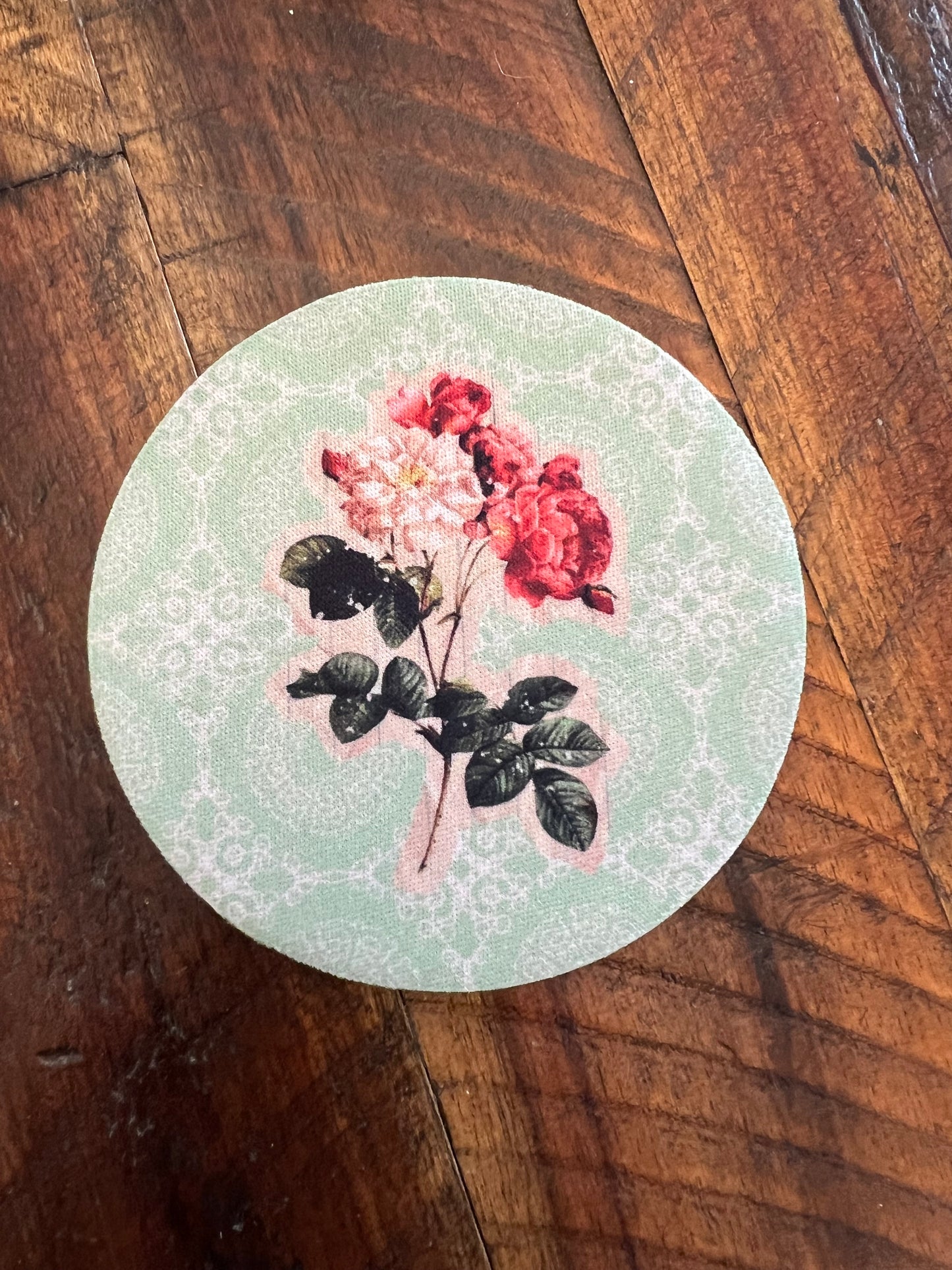 Vintage Green with Flowers Desk Coaster