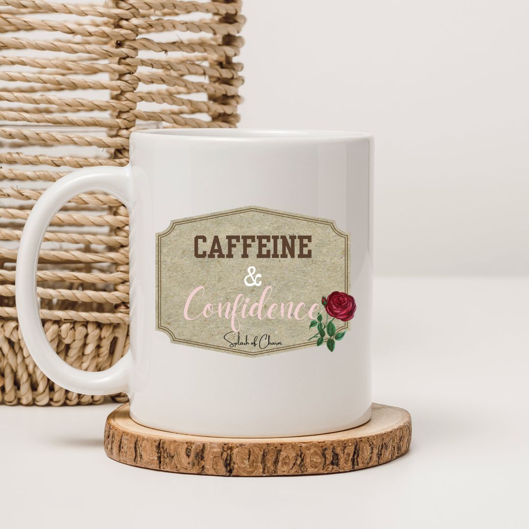 Caffeine & Confidence Red Rose Coffee Mug – Inspirational Drinkware - Splash of Charm