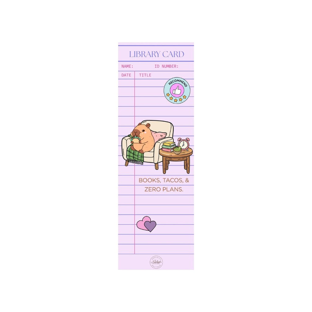 Taco capybara 2 x 6 inch library card bookmark with matte finish