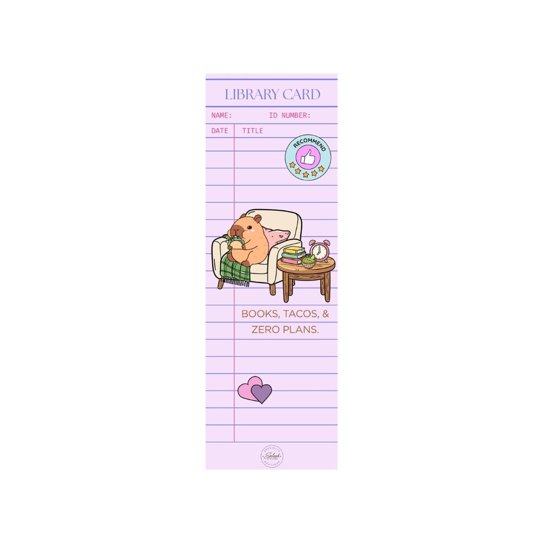Taco capybara 2 x 6 inch library card bookmark with matte finish