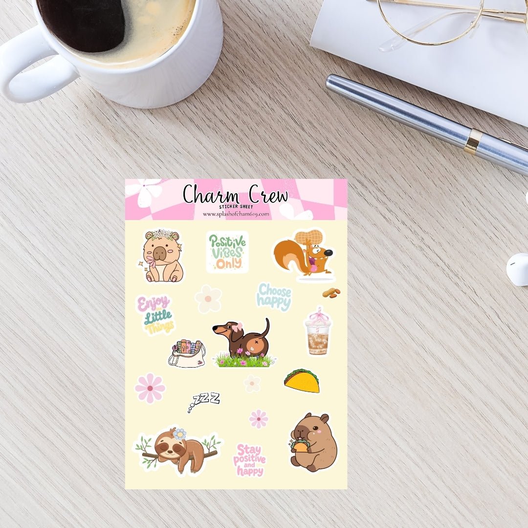 Charm Crew Sticker Sheet | Matte Vinyl Planner & Journal Stickers - Splash of Charm