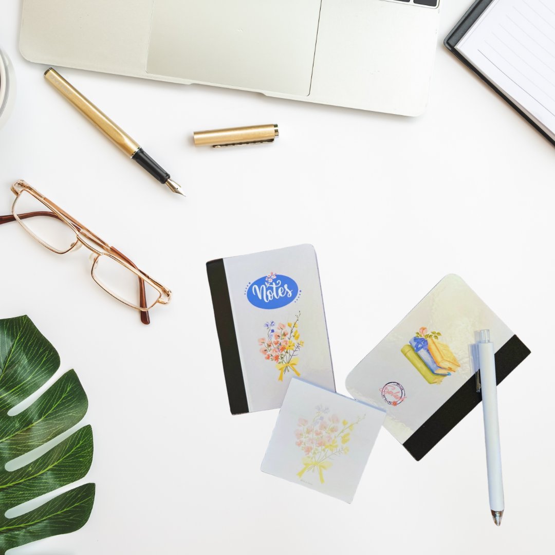 Mini Stationery Set – Pocket Notebook, Sticky Notes & White Gel Pen - Splash of Charm