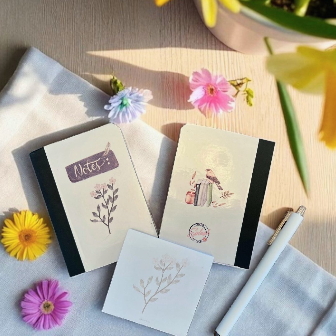 Mini Stationery Set – Pocket Notebook, Sticky Notes & White Gel Pen - Splash of Charm