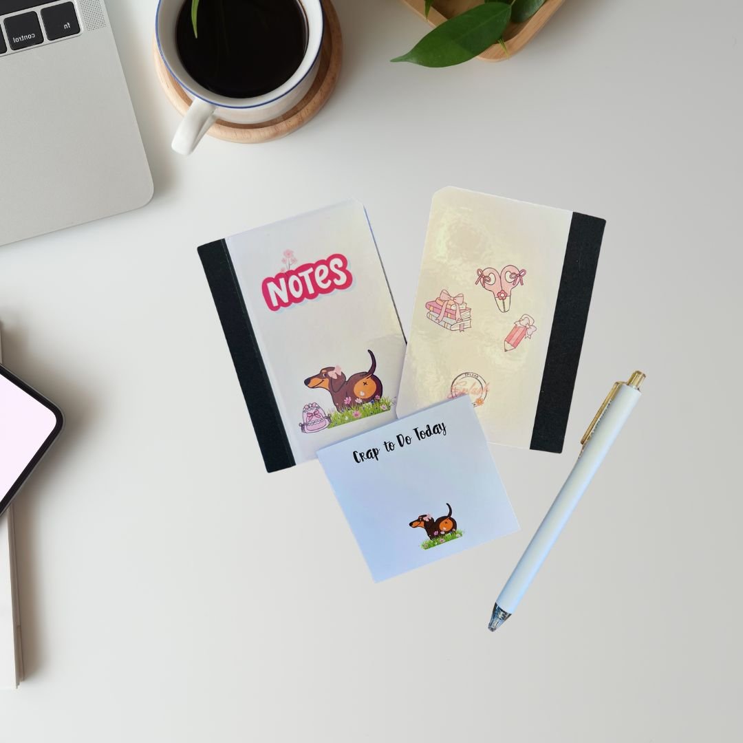 Mini Stationery Set – Pocket Notebook, Sticky Notes & White Gel Pen - Splash of Charm