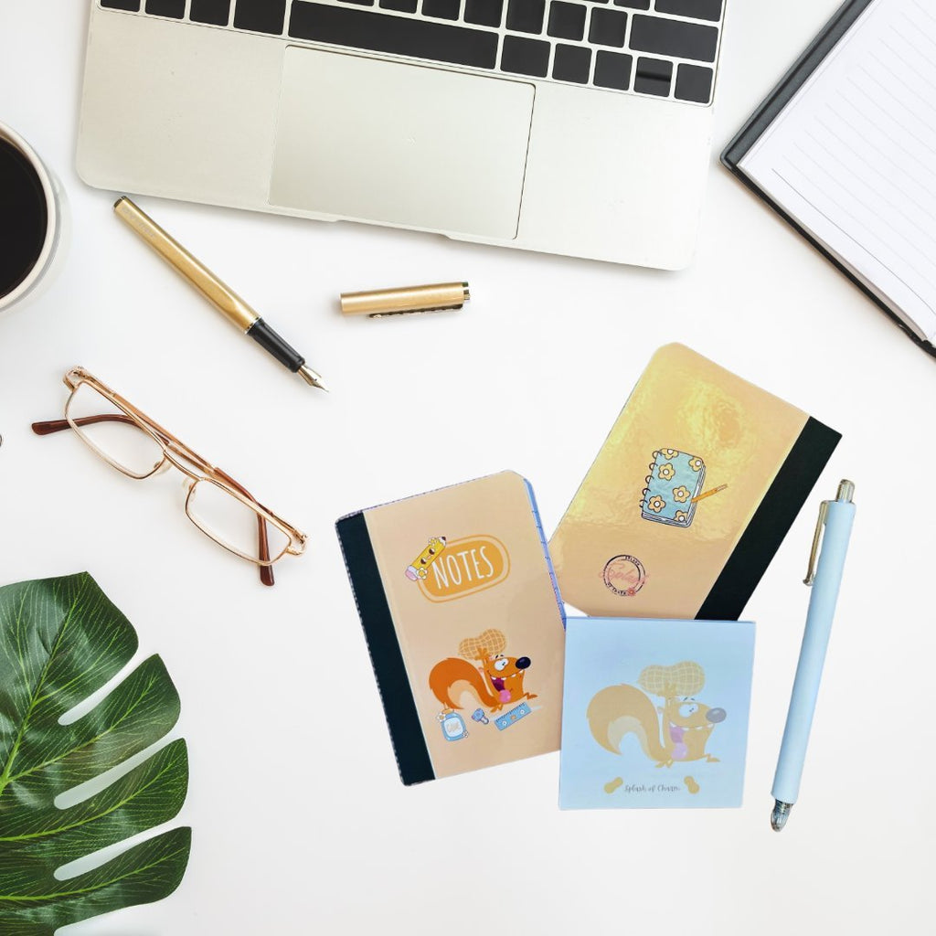 Mini Stationery Set – Pocket Notebook, Sticky Notes & White Gel Pen - Splash of Charm